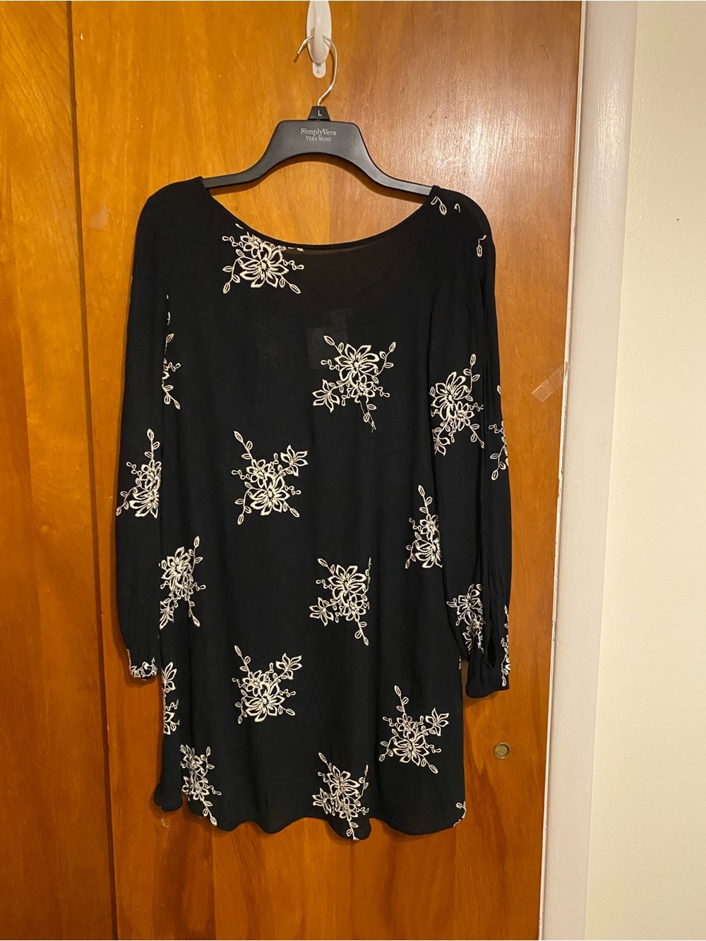 Xhilaration Black Tunic with White Floral Embroidery, Casual Style, Size Medium